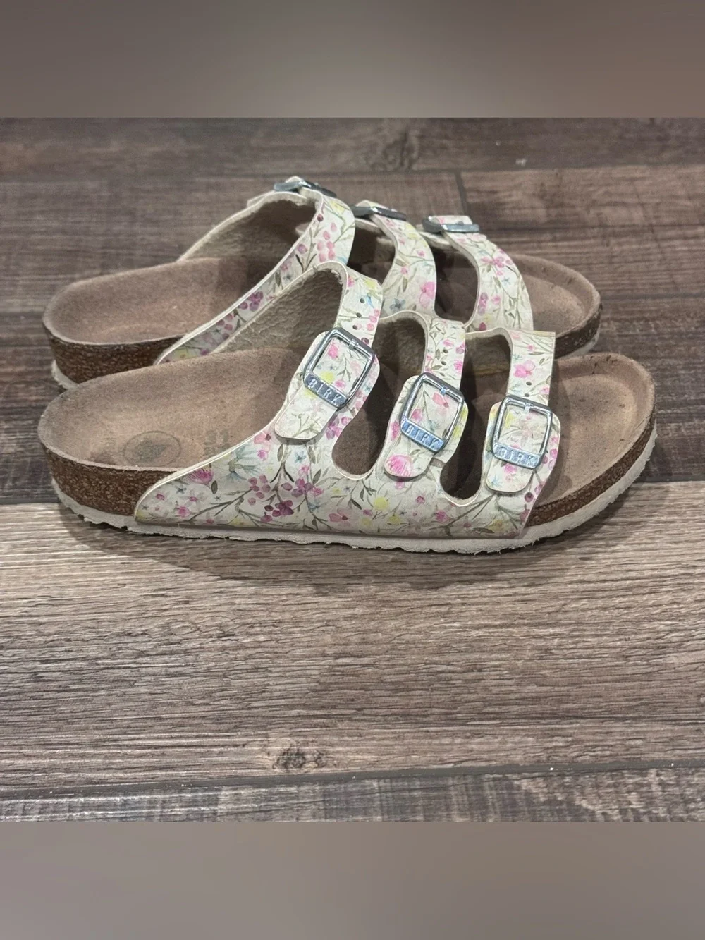 Birkenstock Girls Size 31 White Sandals US Kids 13-13.5 Boho Floral